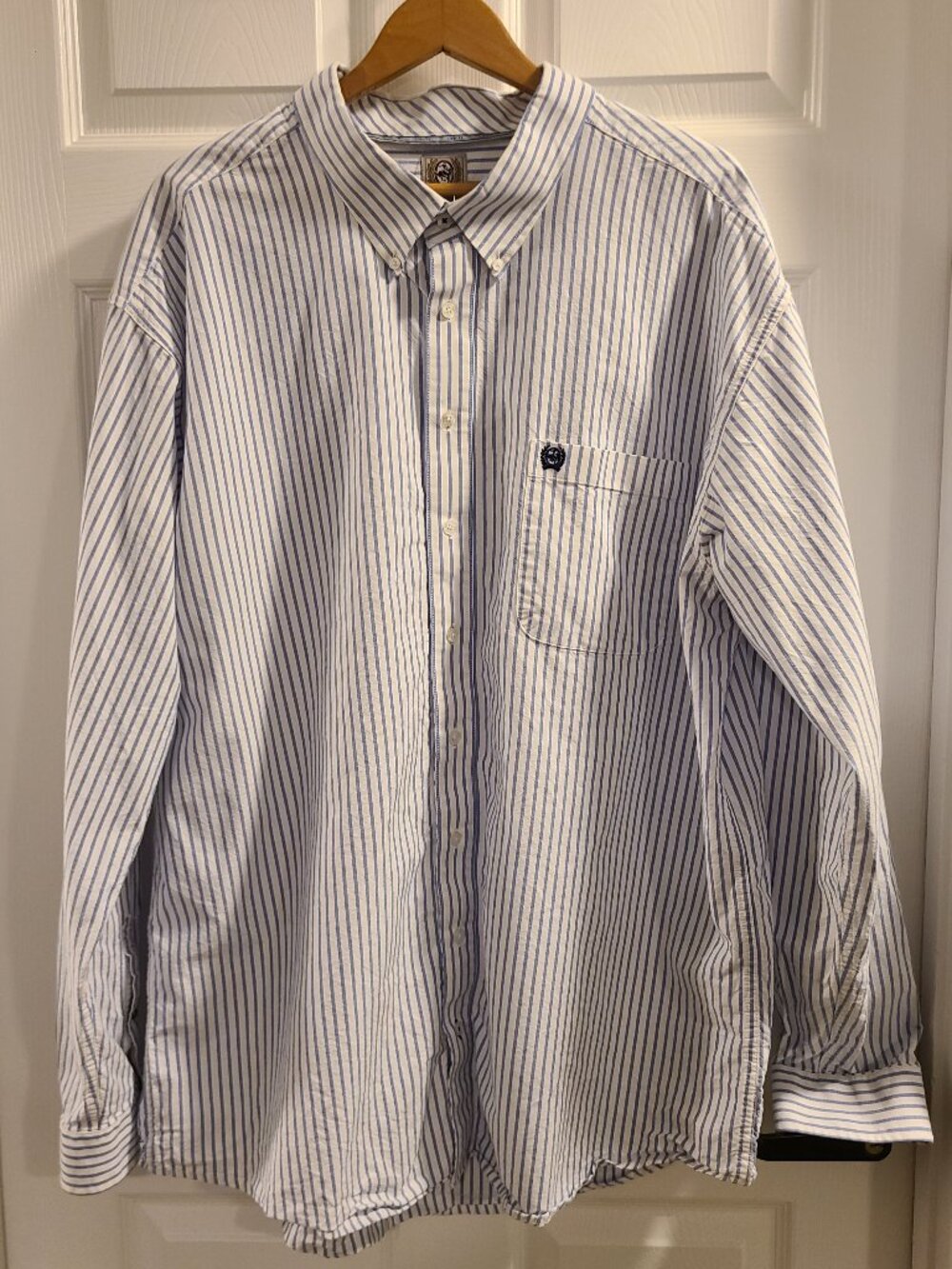 Mens Cinch Button Down Collar Long Sleeve Pinstiped Shirt Size: 3XL Color: Blue